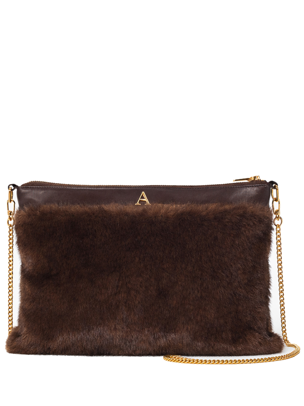 BORSA FAUX FUR MINK EFFECT CON CATENA,100%PL,MADE IN PRC   - BROWN